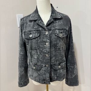 Chicos Black Grey Patterned Jean Jacket‎ size 0 Small